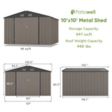 Patiowell Size Upgrade 10 x 10 ft Outdoor Storage Metal Shed with Slop